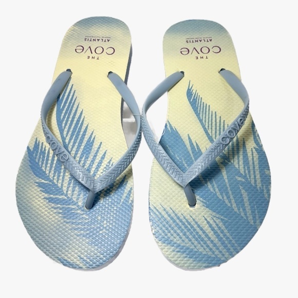 The Cove Flip Flops Blue and Cream Palm Tree Motif Womens size 8 - Picture 2 of 8